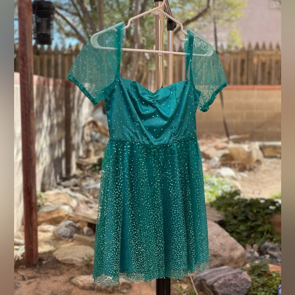 Rare Sugar Thrillz “Diamonds are Forever Babydoll Dress” in teal - XS